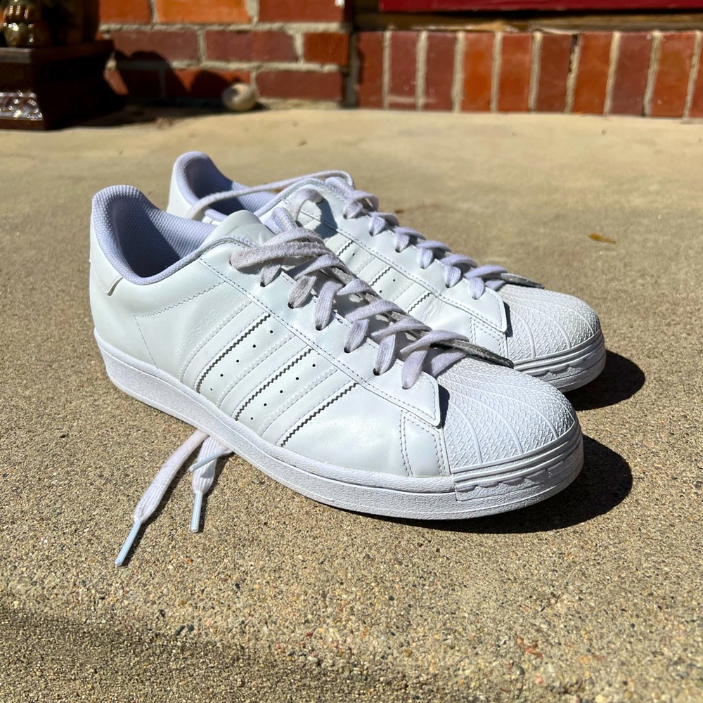 Men’s All-White Adidas Superstars - Sz. 10.5
